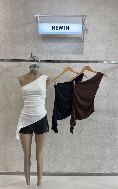 TOP RIBB C/LYCRA UN HOMBRO CON FRUNCES IRREGULAR - Art.58